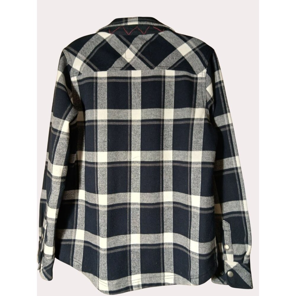 Orvis Womens Plaid Flannel Shirt Jacket Black Gray Snap Button Front S Pockets - Picture 4 of 16